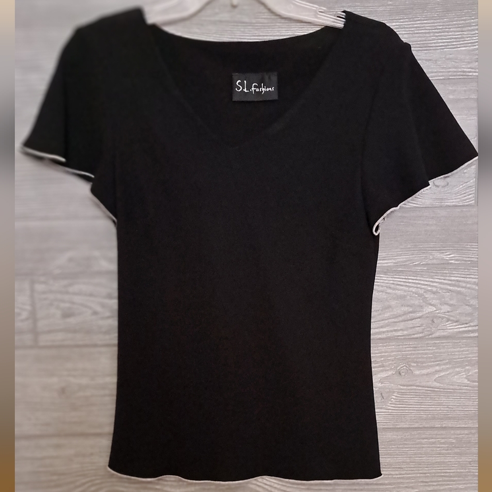 SL Fashions black v-neck blouse, size 10.
